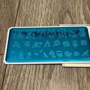 Blue Nail Art Stamping Plate with Owl Designs